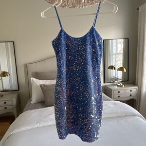 Lucy in the Sky Light Blue sparkly mini dress